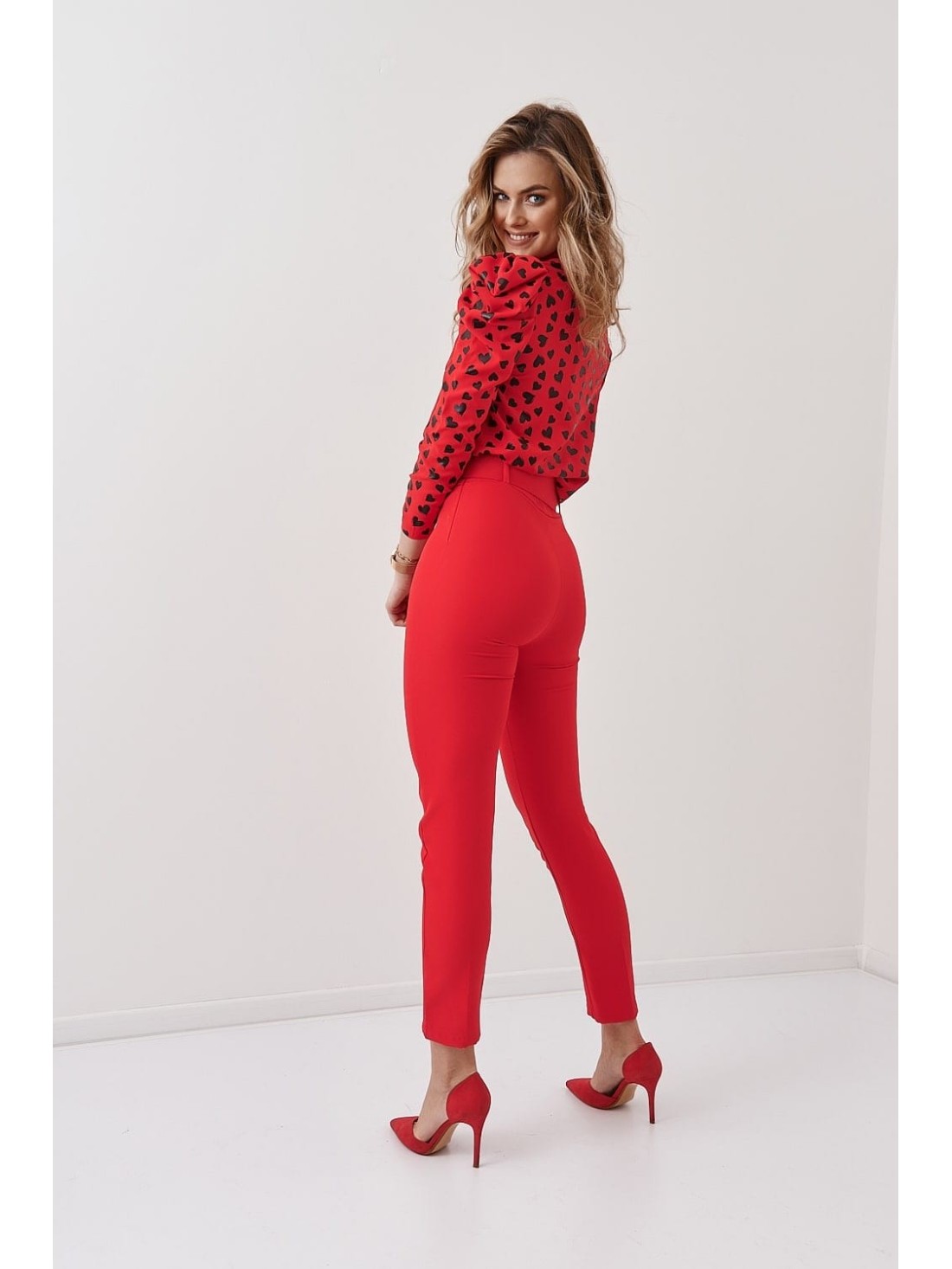 Classic trousers with a belt, red 50160 - Online store - Boutique